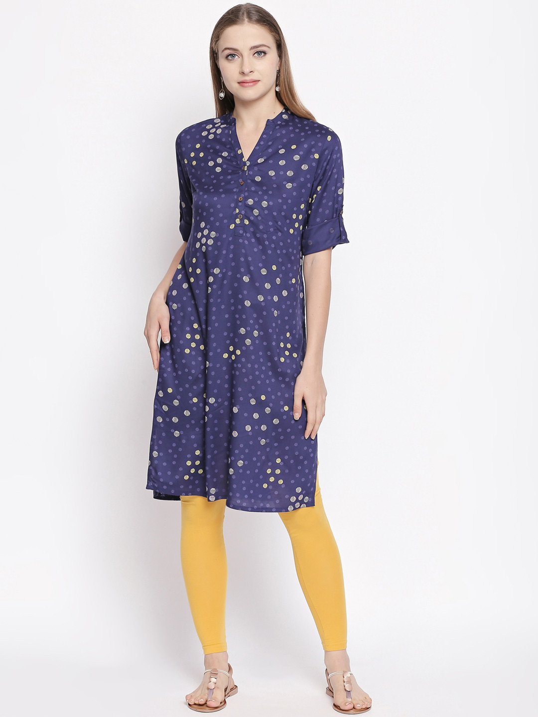 

RANGMANCH BY PANTALOONS Women Purple & White Printed Straight Kurta
