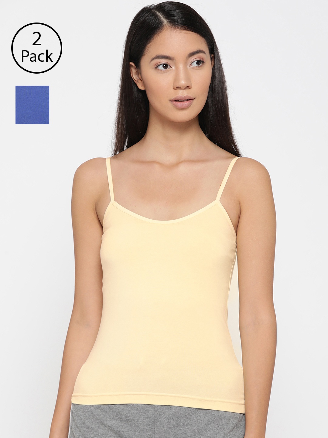 

Lady Lyka Women Pack of 2 Solid Adjustable Straps Camisoles CAMI-04, Beige