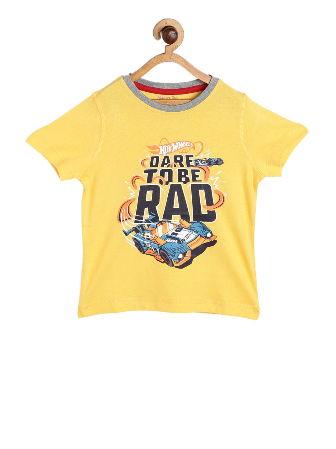 

toothless Boys Yellow Hot Wheels Printed Round Neck Pure Cotton T-shirt