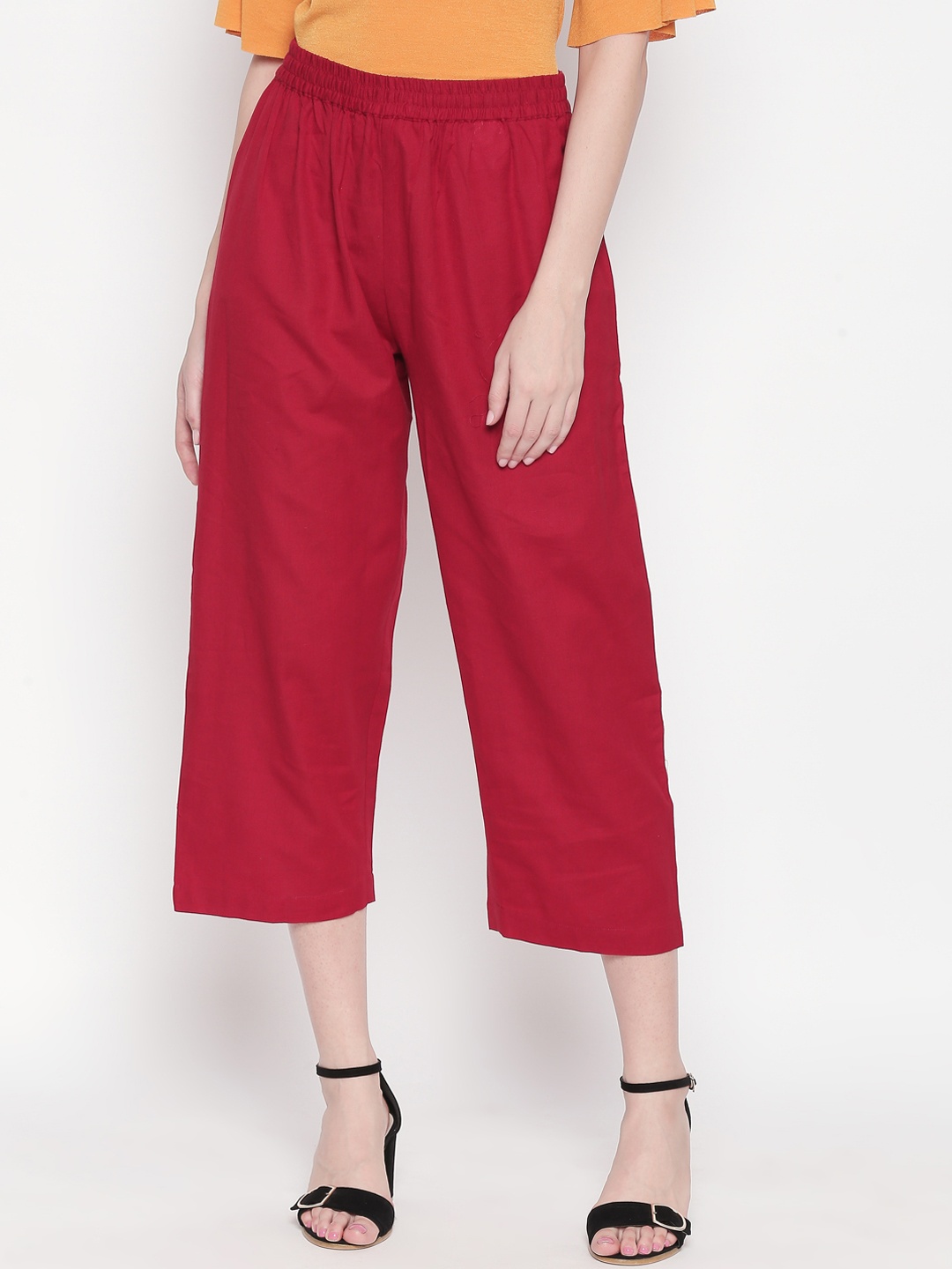 

RANGMANCH BY PANTALOONS Women Red Regular Fit Solid Culottes