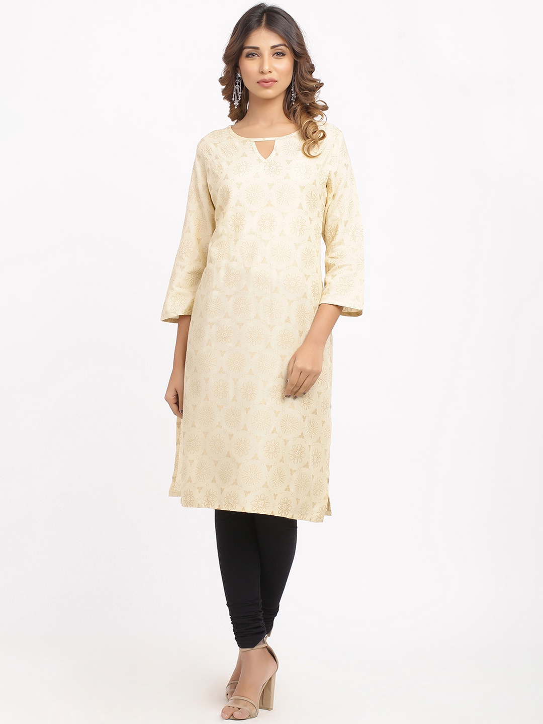 

SOUNDARYA Women Off-White Printed Straight Kurta