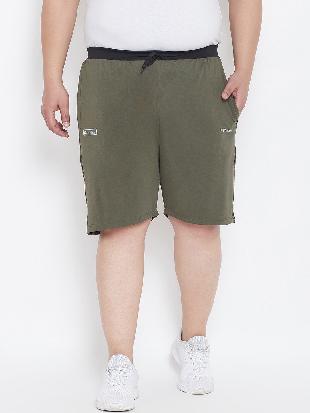 

bigbanana Plus Size Men Olive Green Solid Regular Fit Sports Shorts