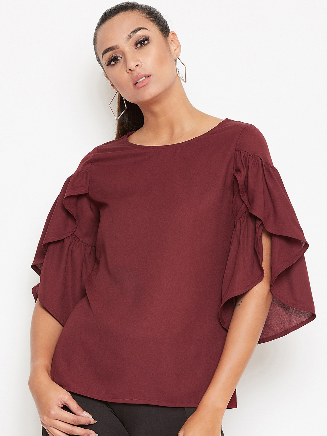 

La Zoire Women Maroon Solid Top