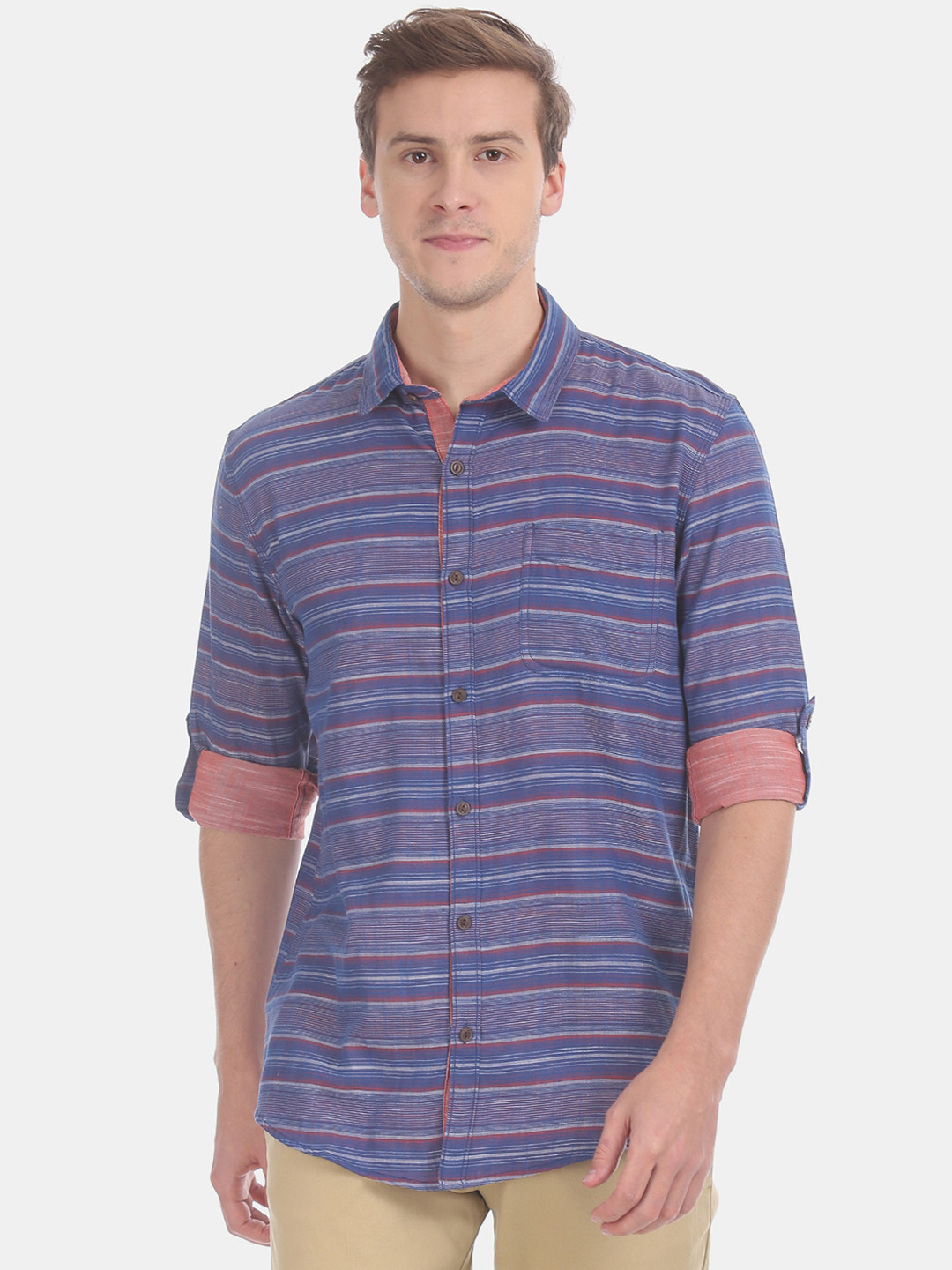 

Cherokee Men Blue Regular Fit Striped Casual Shirt
