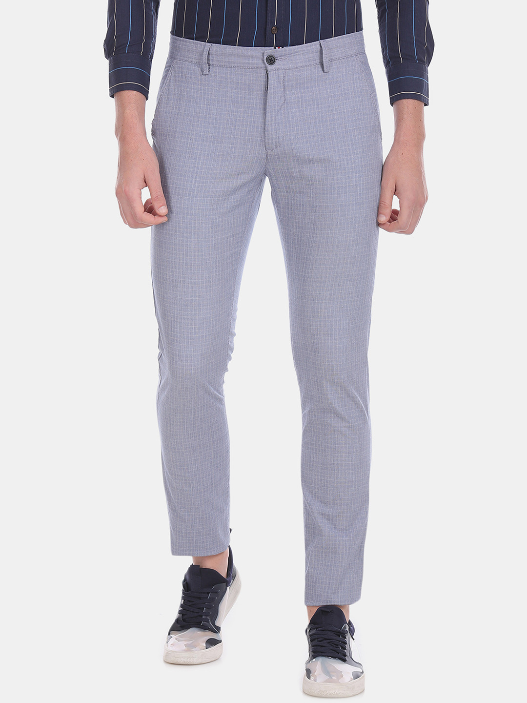 

Arrow Sport Men Blue Skinny Fit Checked Regular Trousers