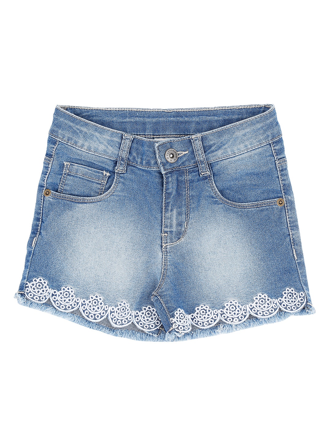 

Pantaloons Junior Girls Blue Solid Denim Shorts