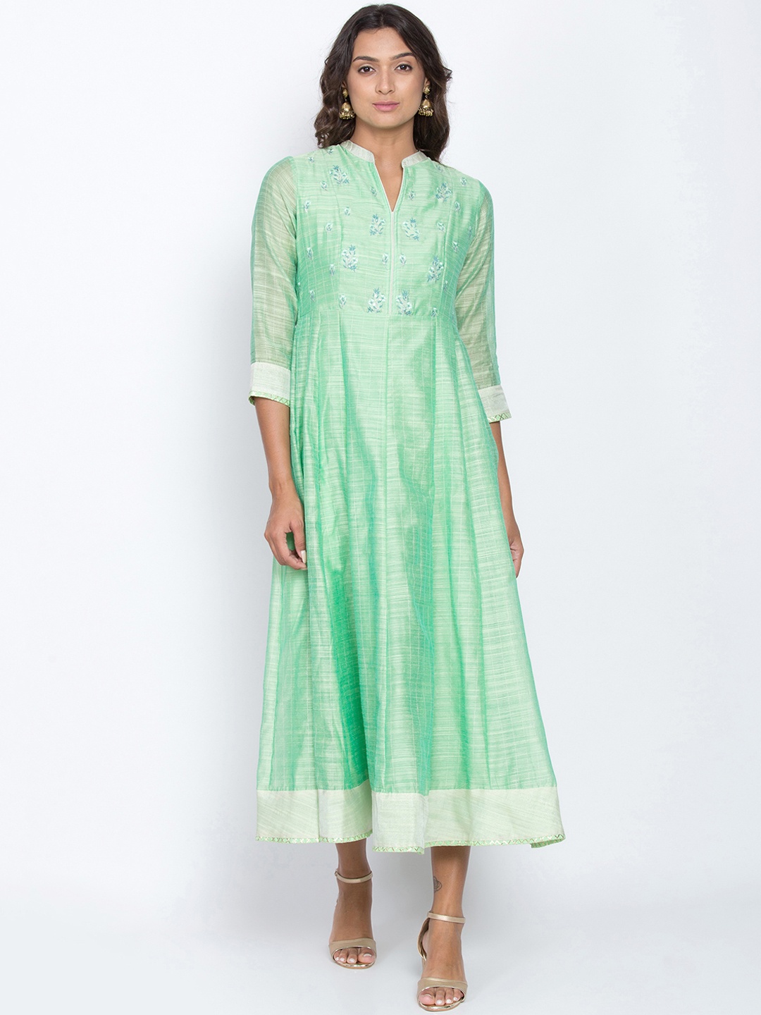 

Be Indi Women Green Embroidered A-Line Dress