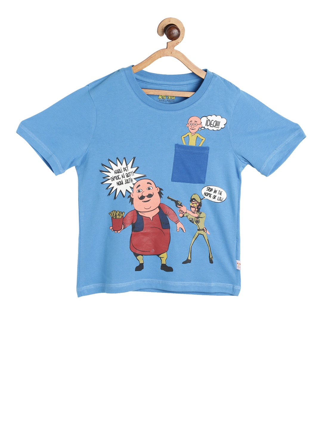 

toothless Boys Blue & Red Motu Patlu Printed Round Neck Pure Cotton T-shirt