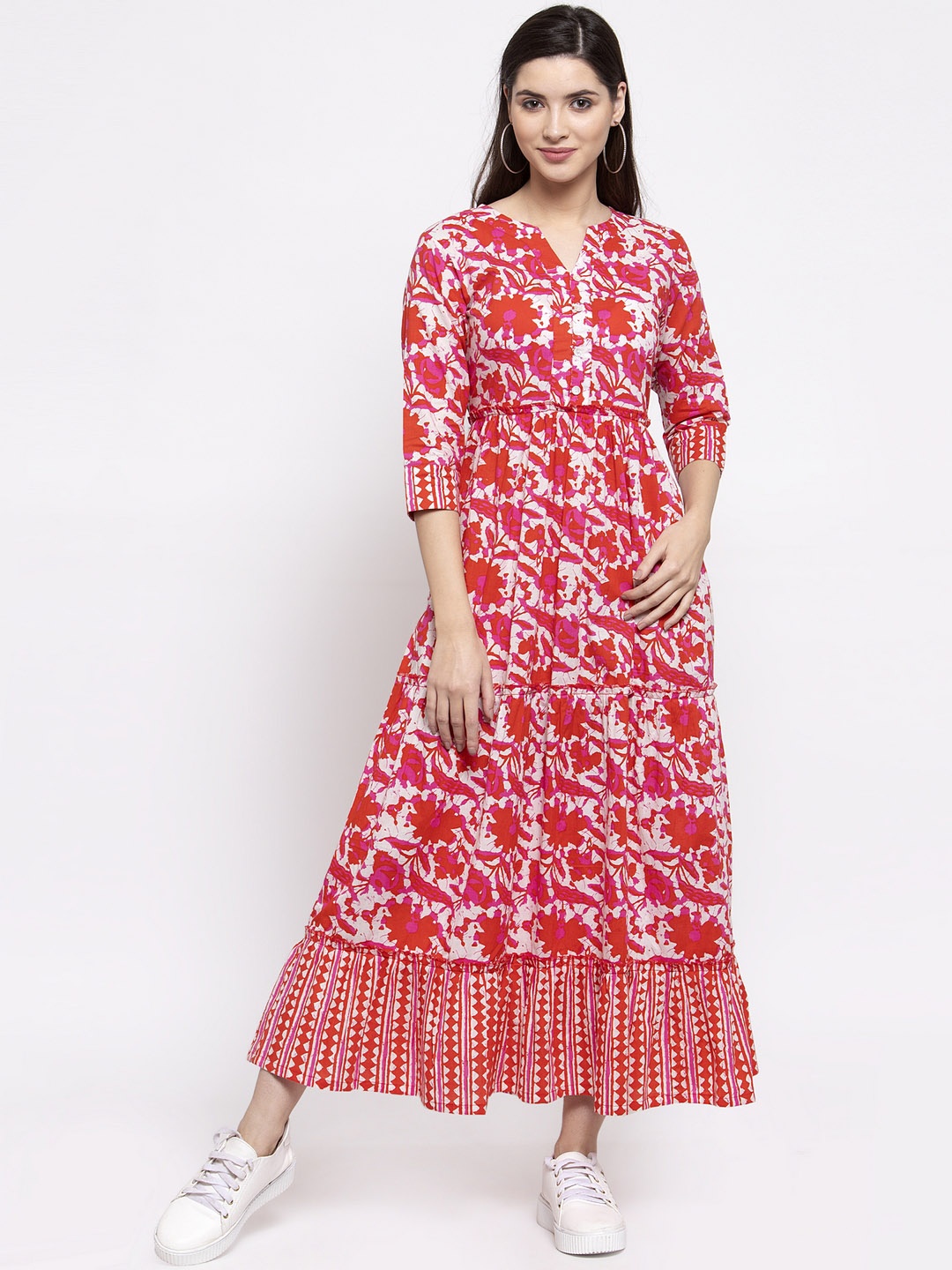 

Indibelle Women Red & White Printed Fit and Flare Dress