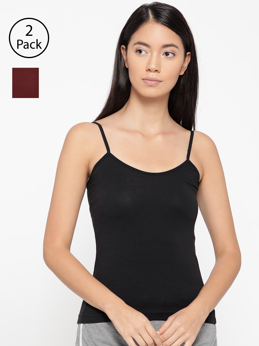 

Lady Lyka Women Pack of 2 Solid Camisoles CAMI-04, Black