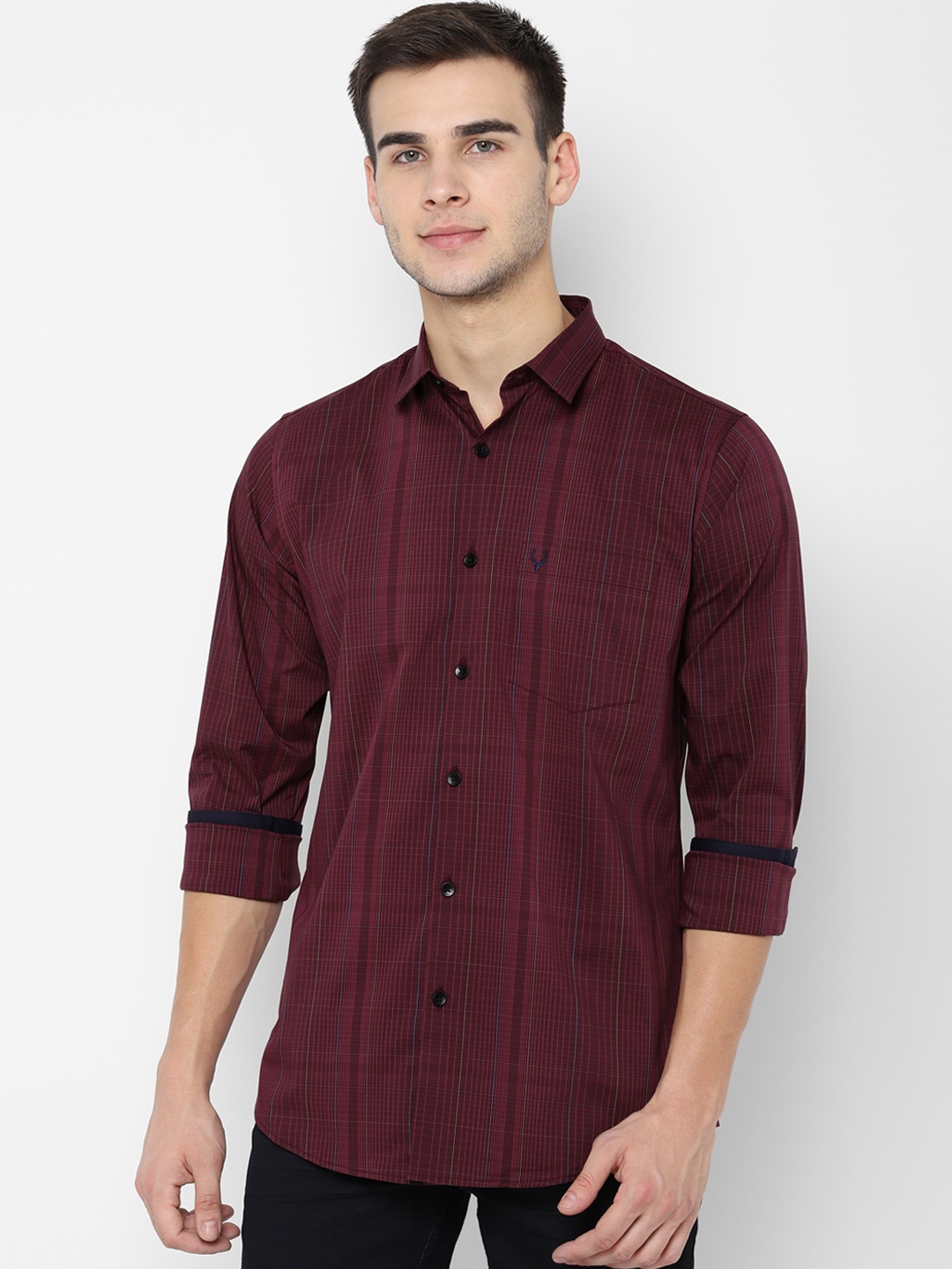 

Allen Solly Men Maroon & Off-White Slim Fit Checked Casual Shirt