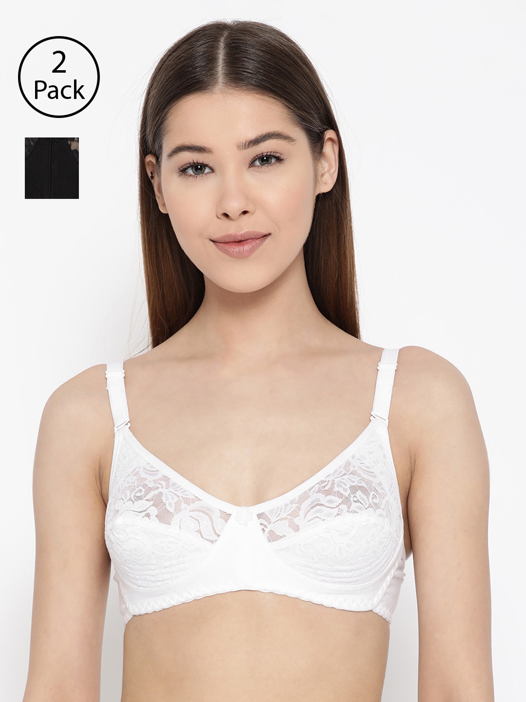 

Lady Lyka Pack of 2 Lace Non-Wired Non Padded Lace Everyday Bras IMPRESSION, White