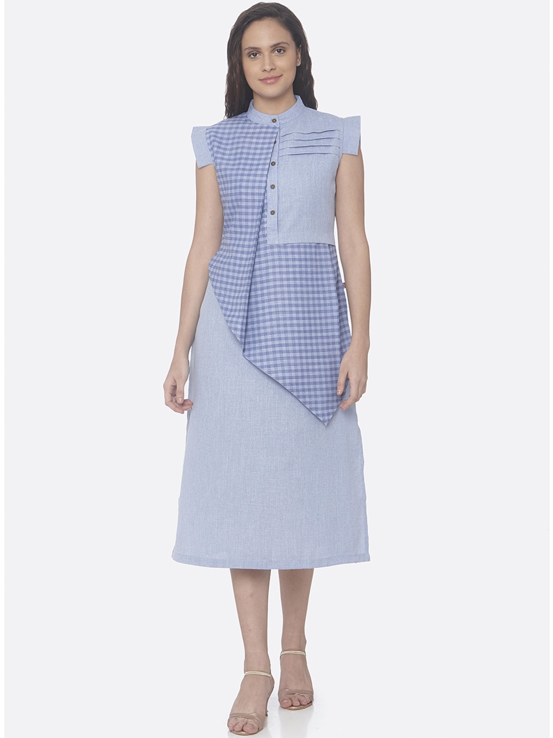 

RAISIN Women Blue Checked A-Line Dress