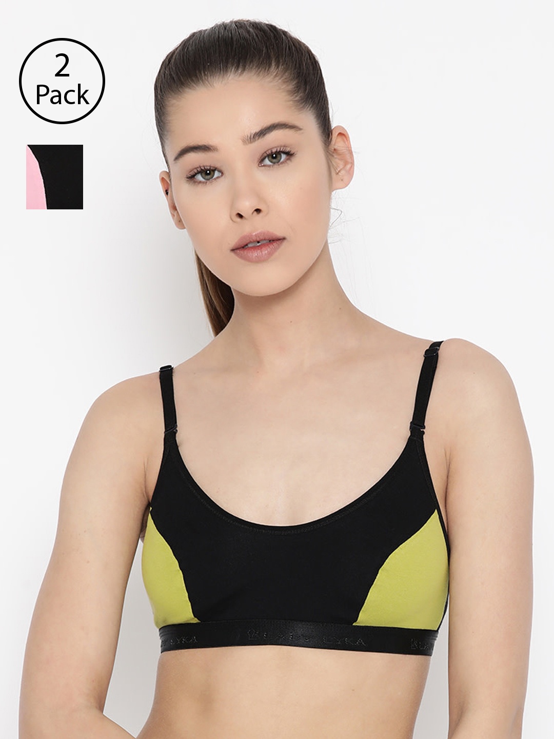 

Lady Lyka Pack Of 2 Colourblocked Non-Wired Non Padded Sports Bras VELOCITY, Green