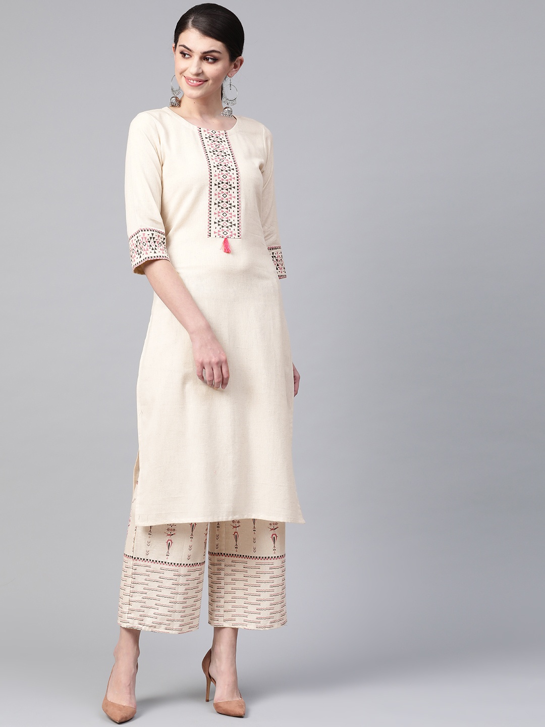 

ZIYAA Women Off-White & Black Printed Straight Kurta