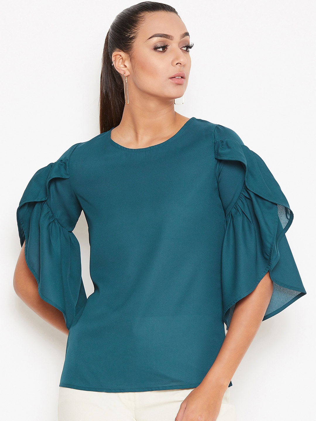 

La Zoire Women Teal Blue Solid Top