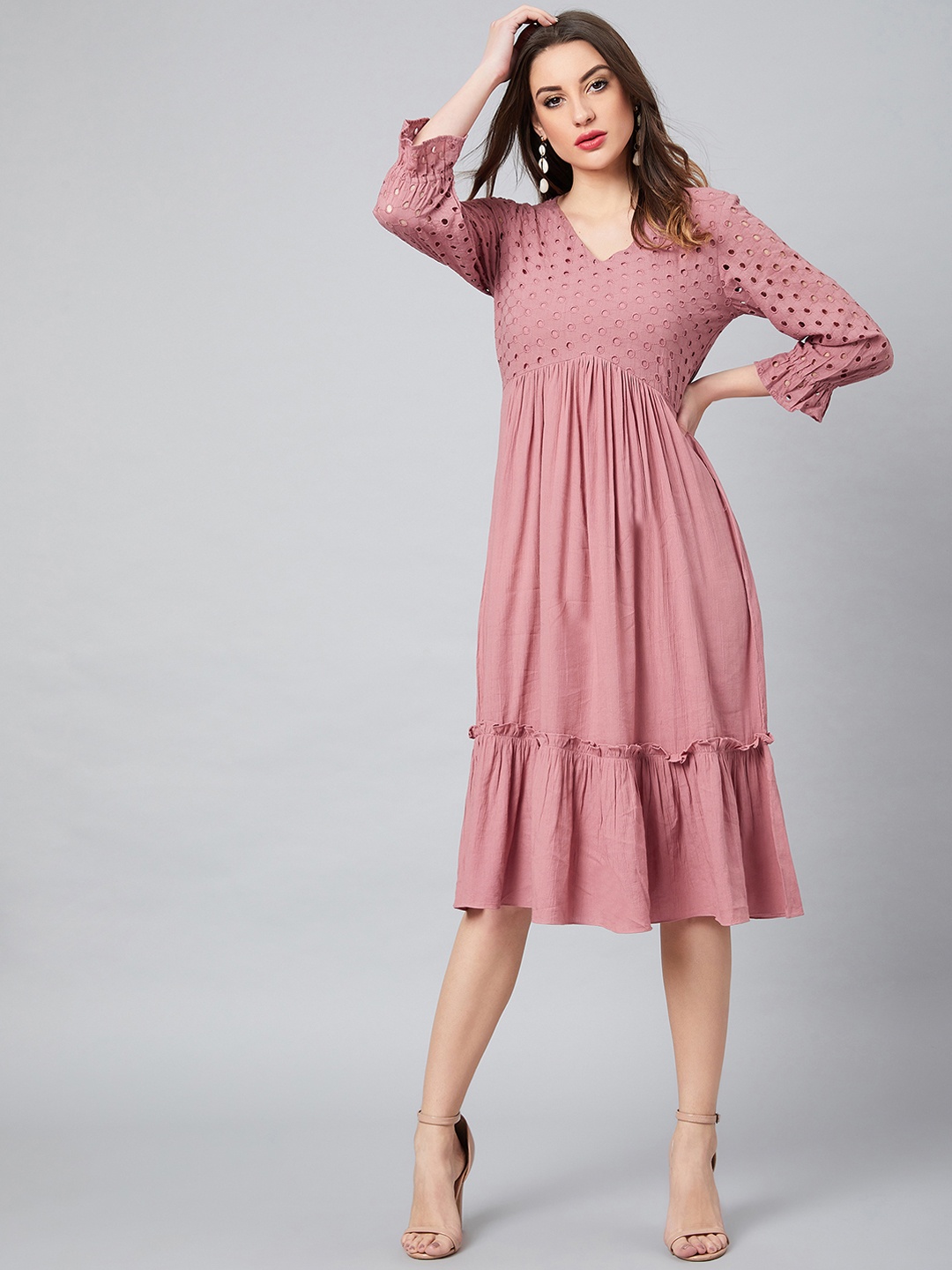 

Athena Women Pink Self Design Empire Dress