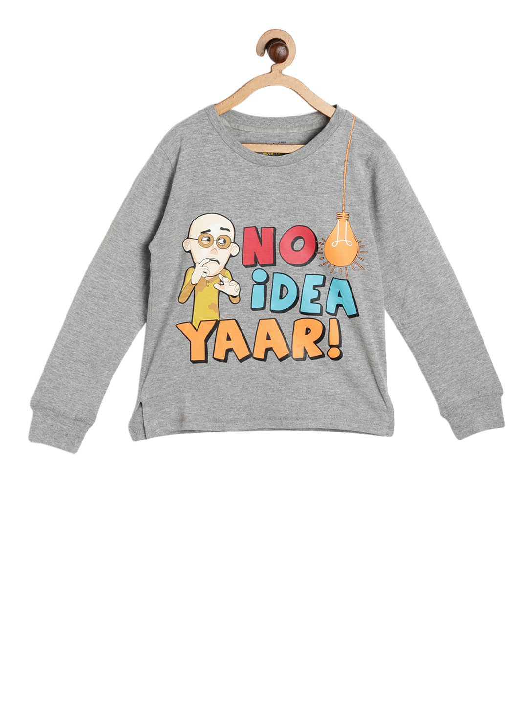 

toothless Boys Grey Melange & Yellow Motu Patlu Printed Round Neck Pure Cotton T-shirt