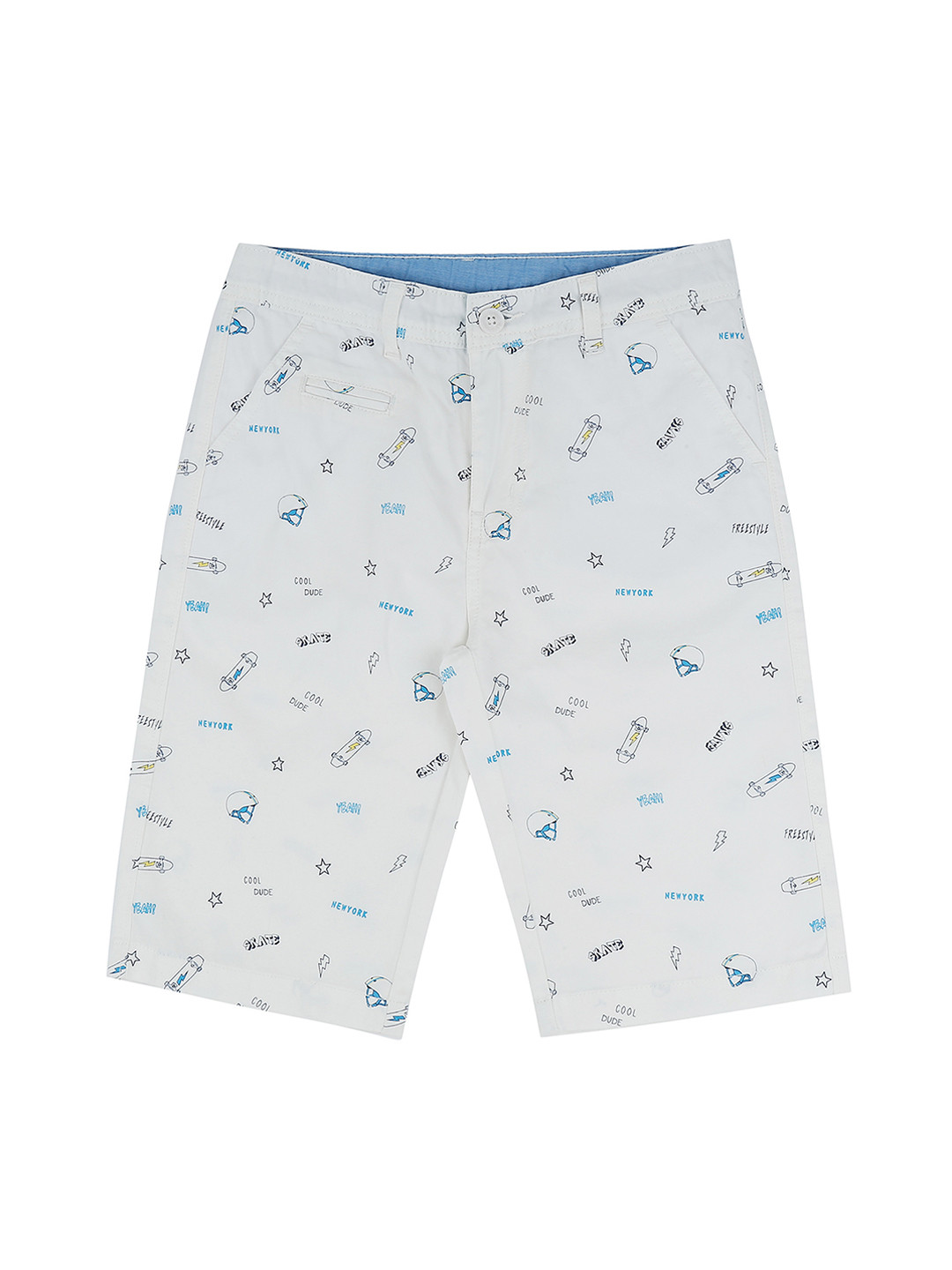 

Pantaloons Junior Boys White & Blue Printed Regular Shorts