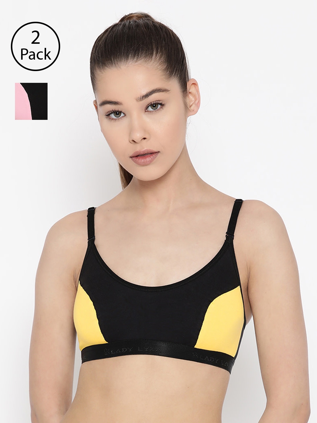 

Lady Lyka Pack Of 2 Colourblocked Non-Wired Non Padded Sports Bras VELOCITY, Pink