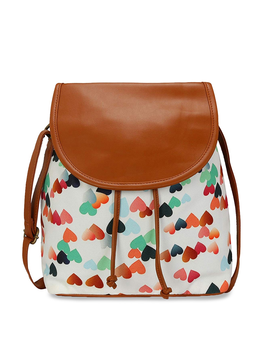 

KLEIO White & Tan Brown Printed Sling Bag