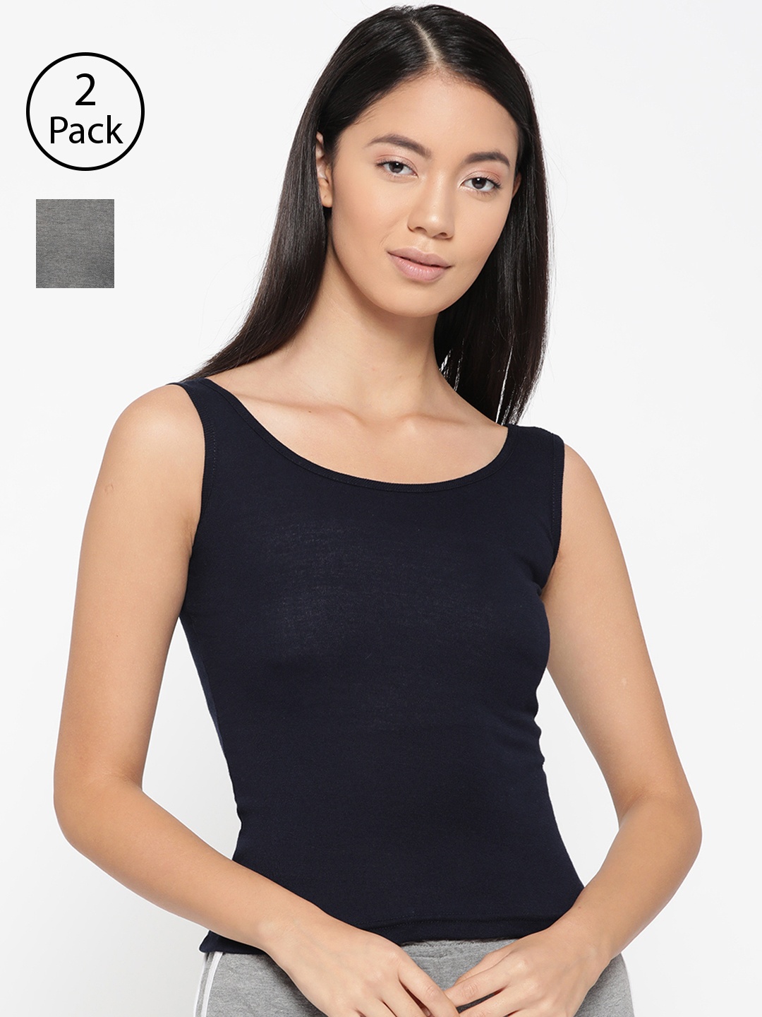 Lady Lyka Women Pack of 2 Solid Tank Top Camisoles CAMI-05, Grey