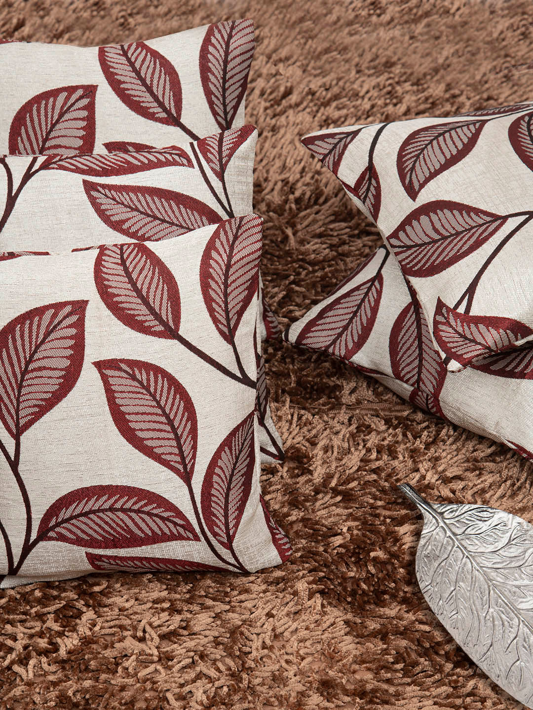 

HOUZZCODE Maroon Set of 5 Floral Square Cushion Covers