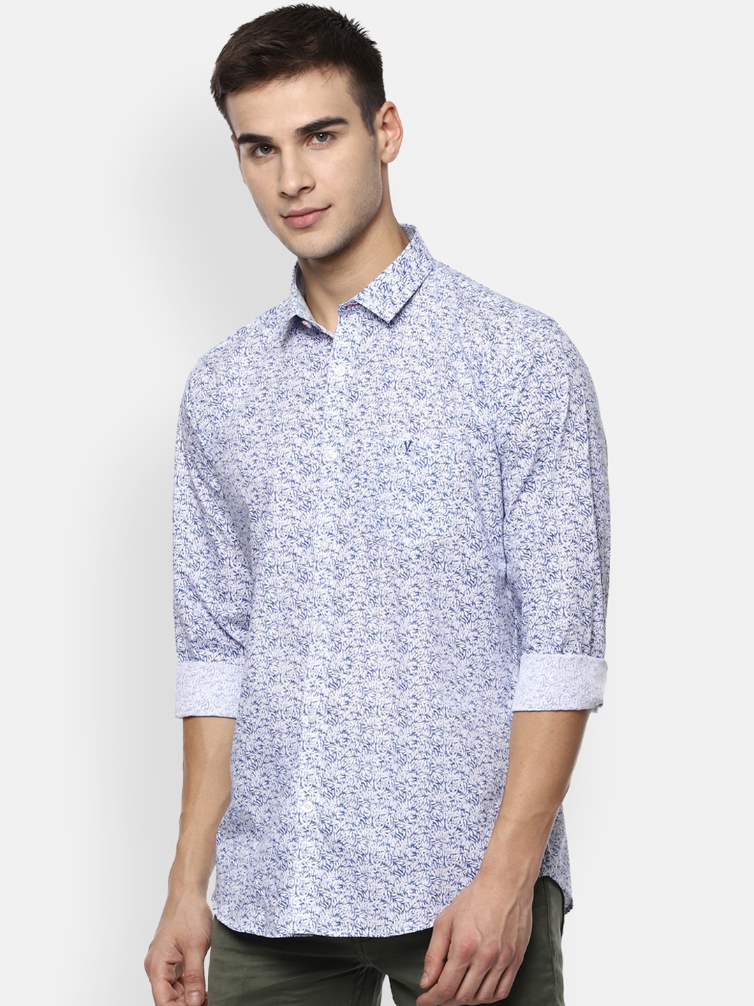 V Dot Men Blue & White Slim Fit Printed Casual Shirt