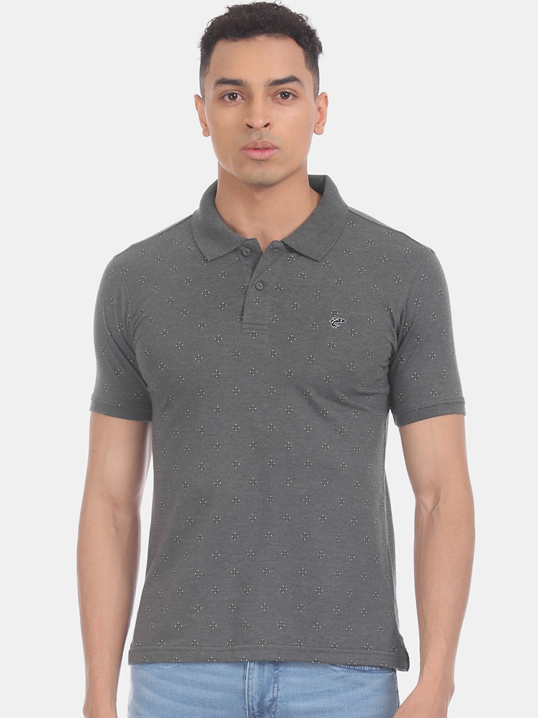 

Ruggers Men Grey Printed Polo Collar T-shirt