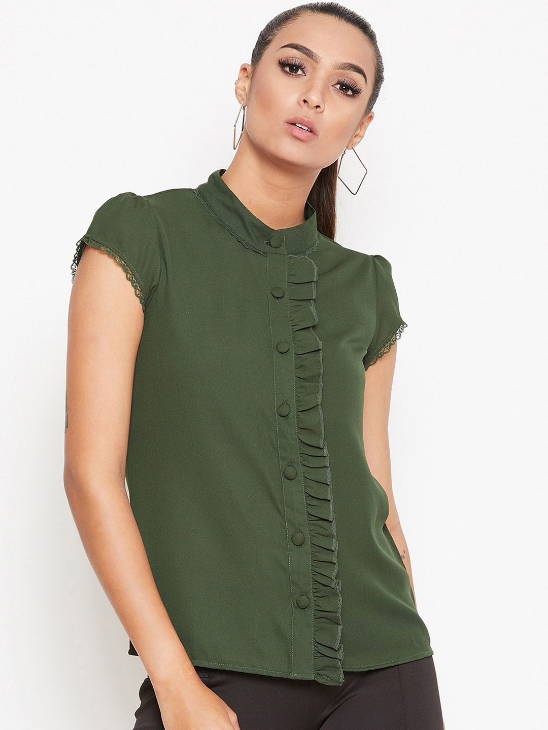 

La Zoire Women Olive Green Regular Fit Solid Casual Shirt