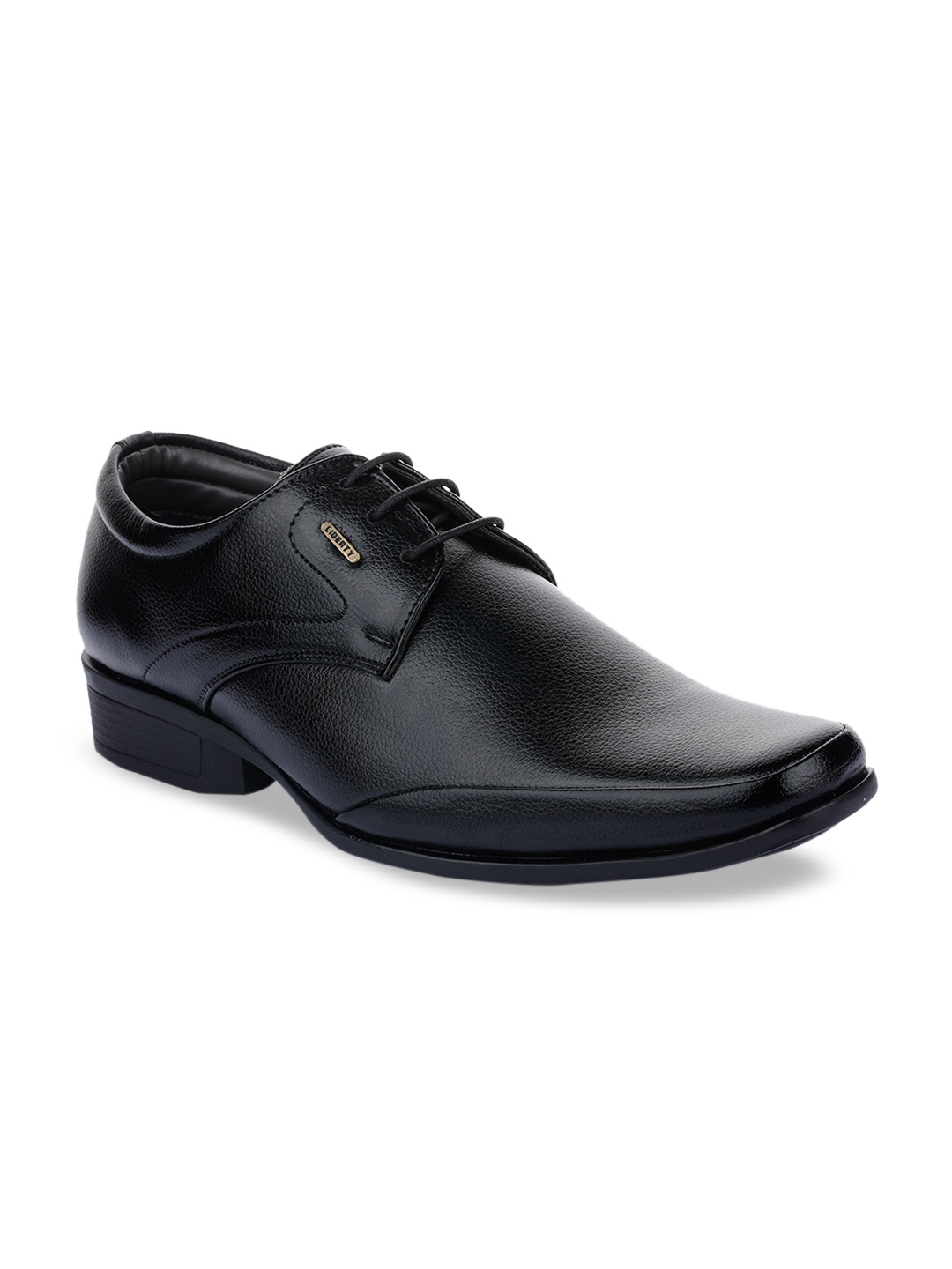 Liberty Men Black Solid Leather Formal Derbys