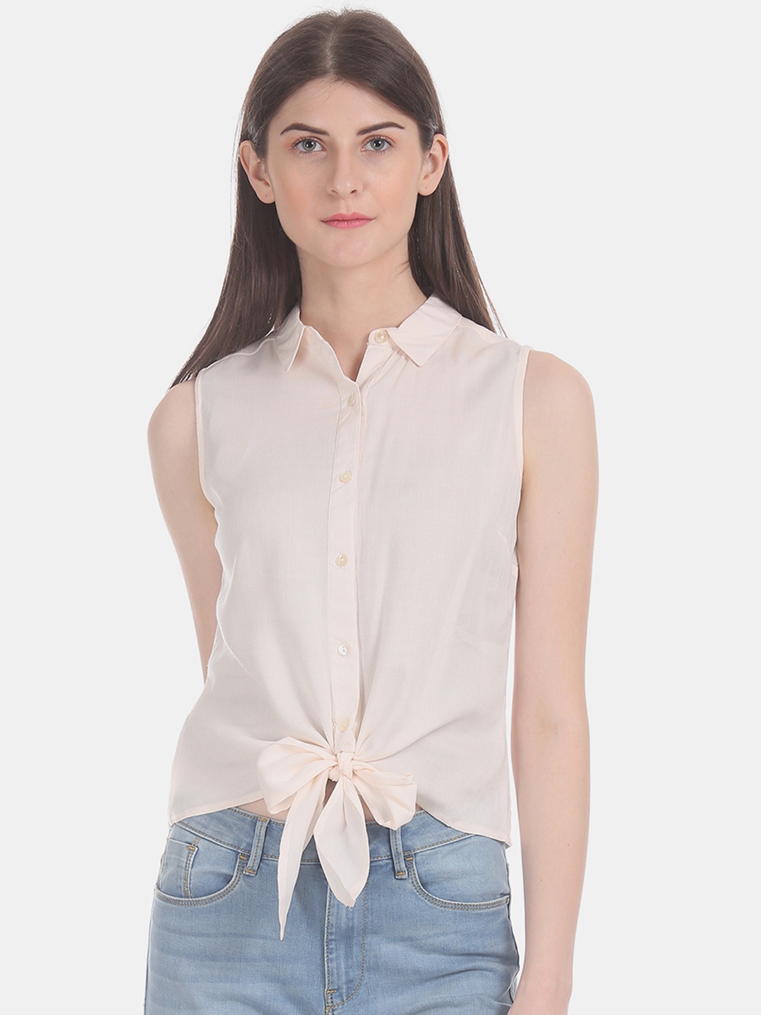 

Flying Machine Women Beige Regular Fit Solid Casual Shirt