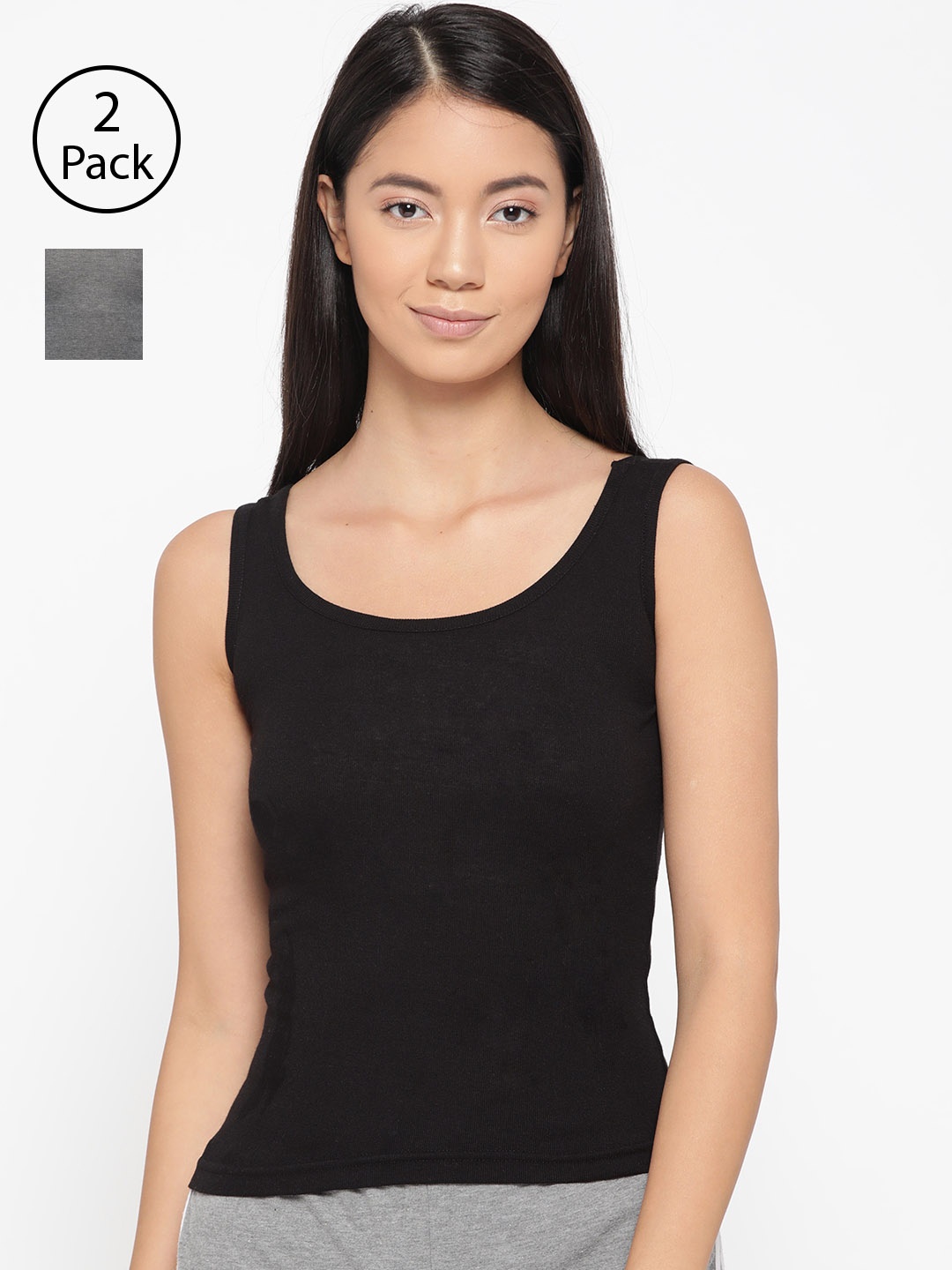 

Lady Lyka Women Pack Of 2 Solid Tank Top Camisoles CAMI-05, Black