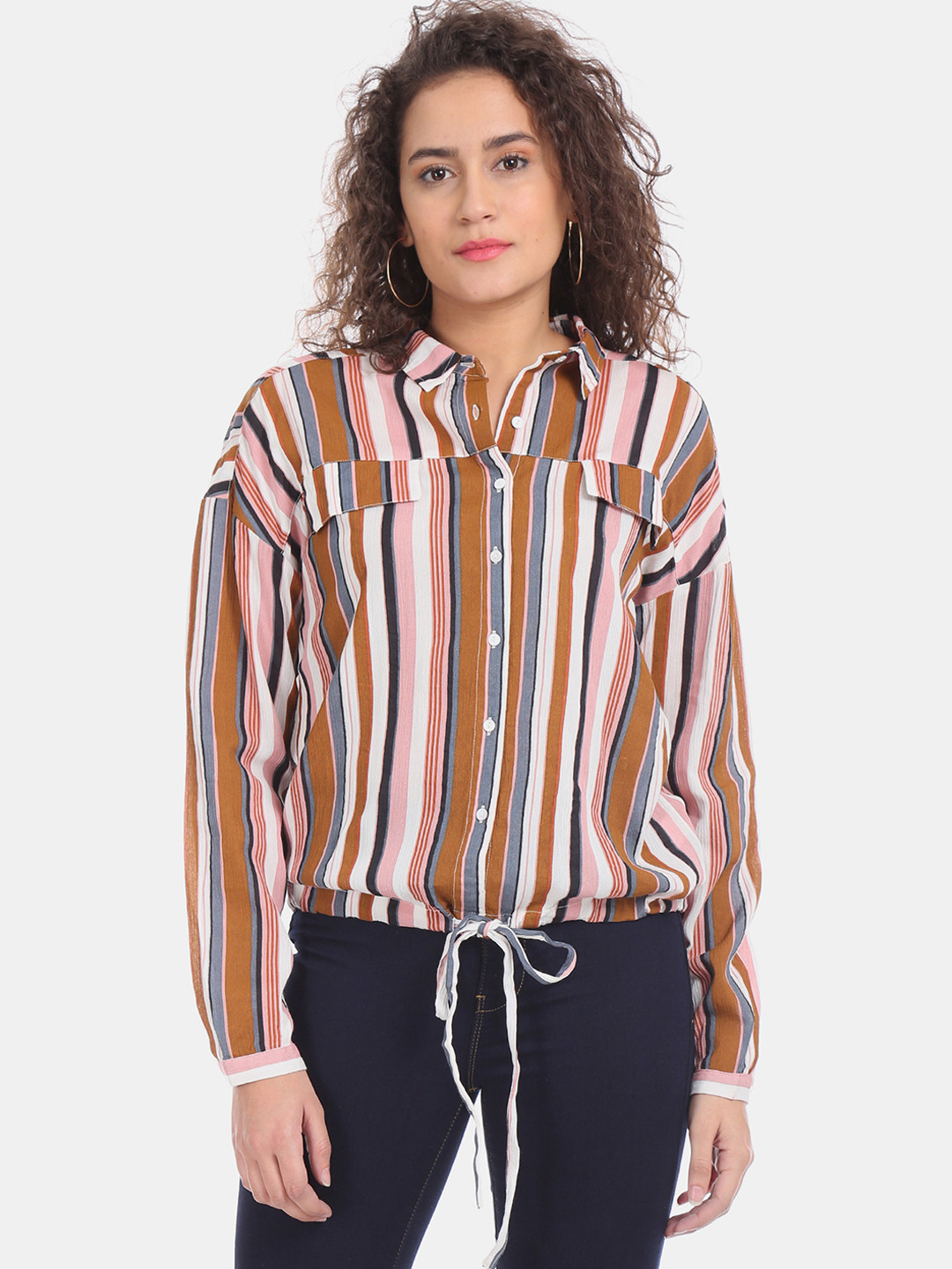 

Flying Machine Women Multicoloured Regular Fit Striped Casual Shirt, Multi