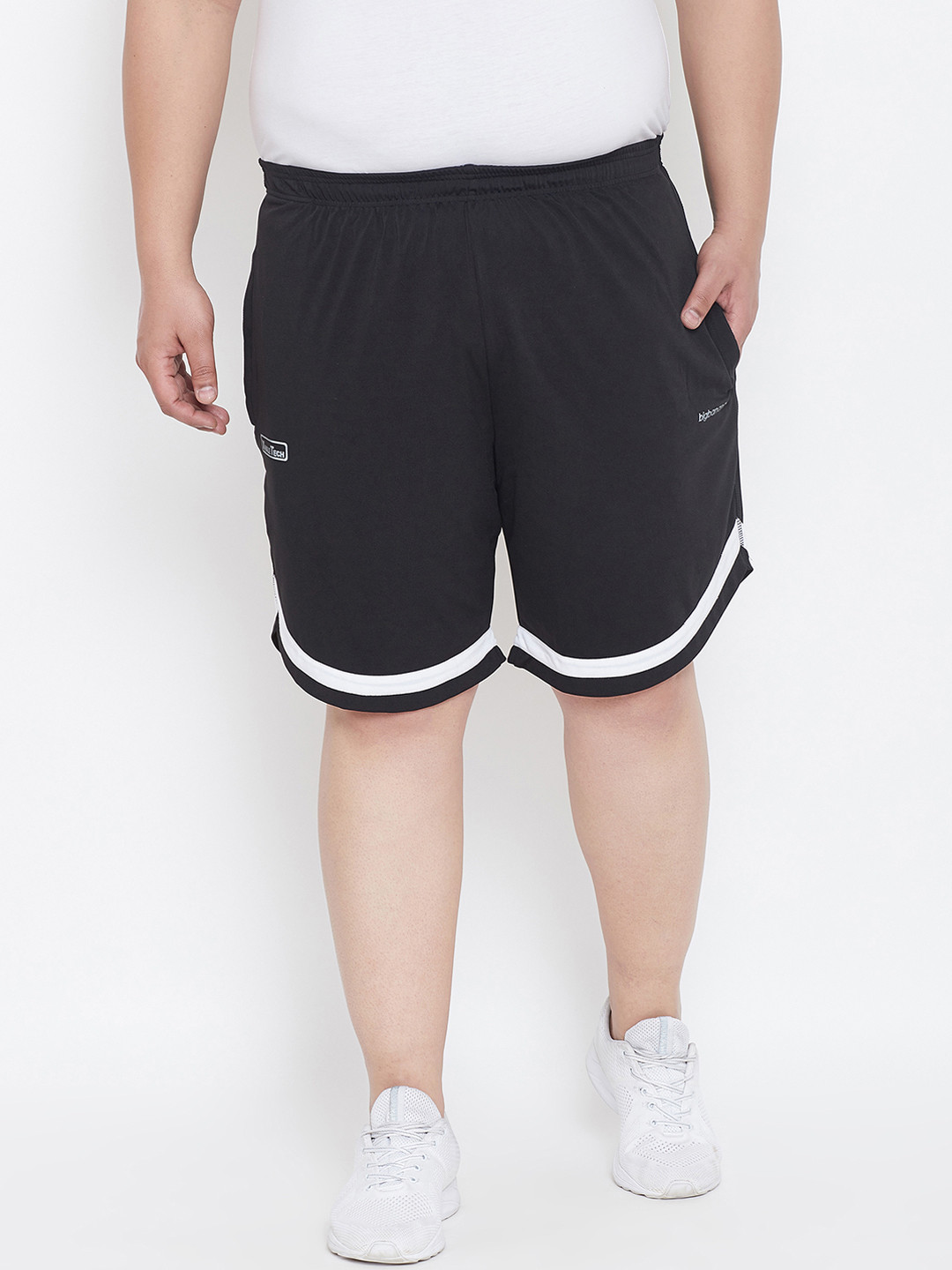 

bigbanana Plus Size Men Black Striped Regular Fit Regular Shorts