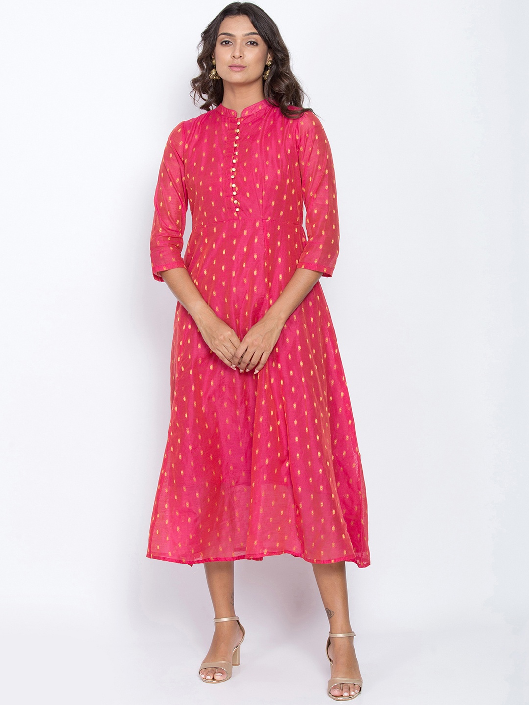 

Be Indi Women Fuchsia Self Design Fit and Flare Dress