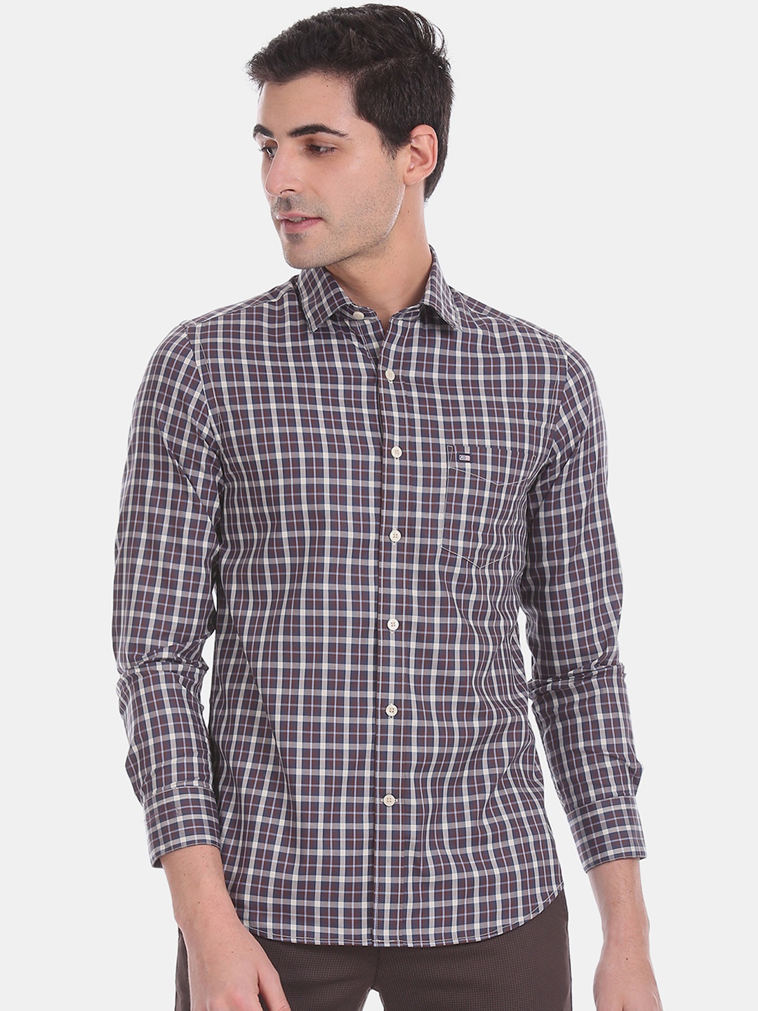 

Arrow Sport Men Brown & White Slim Fit Checked Casual Shirt