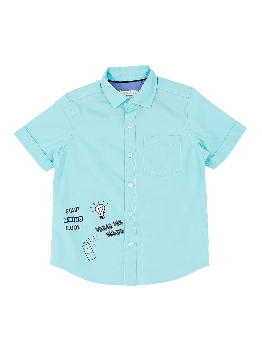 

Pantaloons Junior Boys Turquoise Blue Regular Fit Printed Casual Shirt