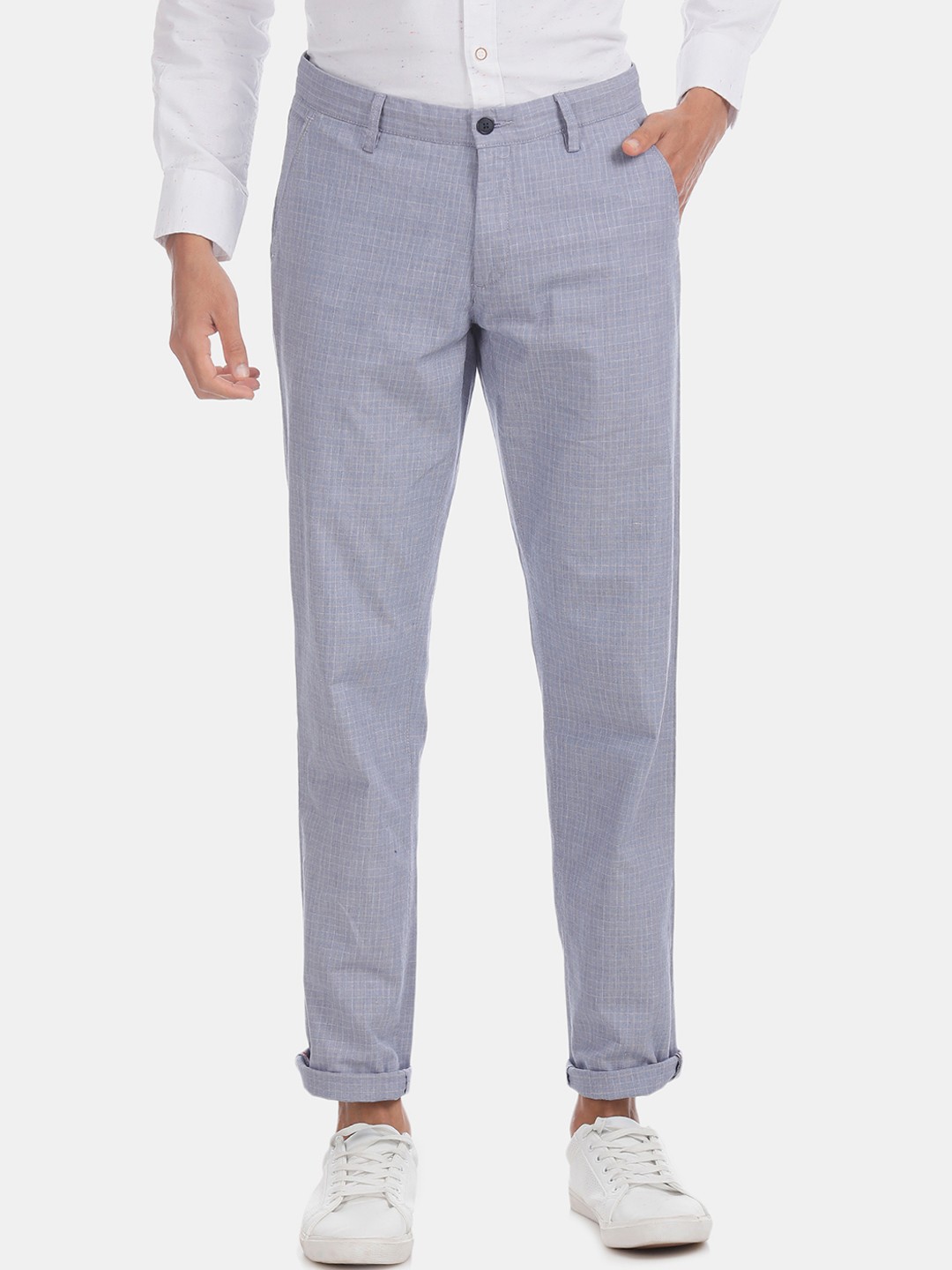 

Arrow Sport Men Blue Slim Fit Checked Regular Trousers