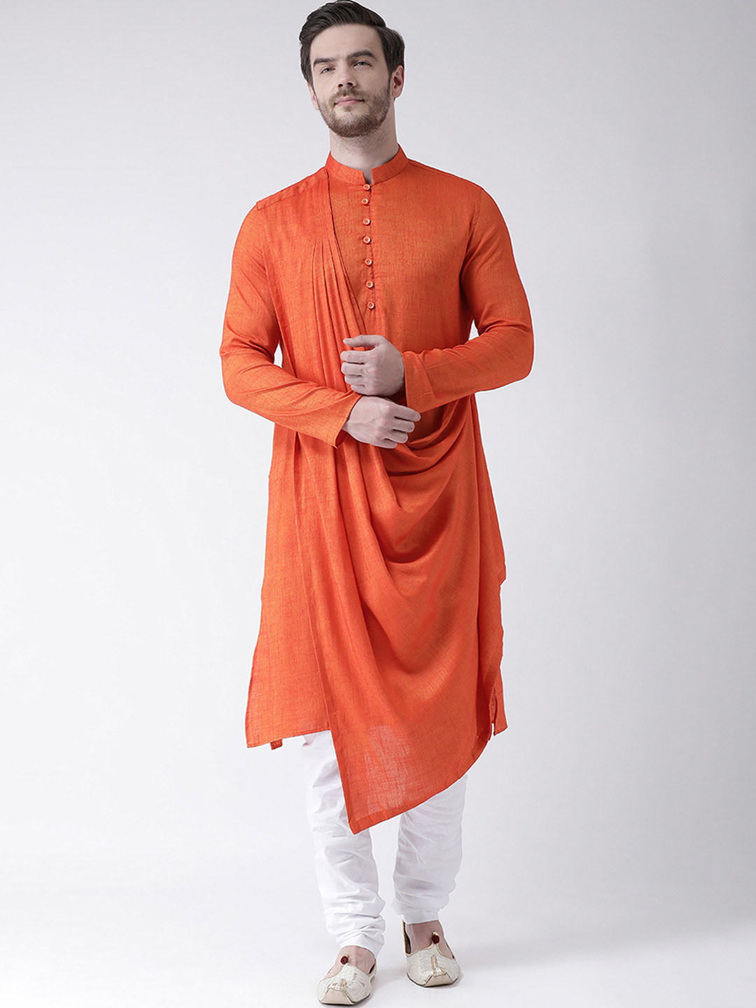 

DEYANN Men Orange & White Solid Kurta with Churidar