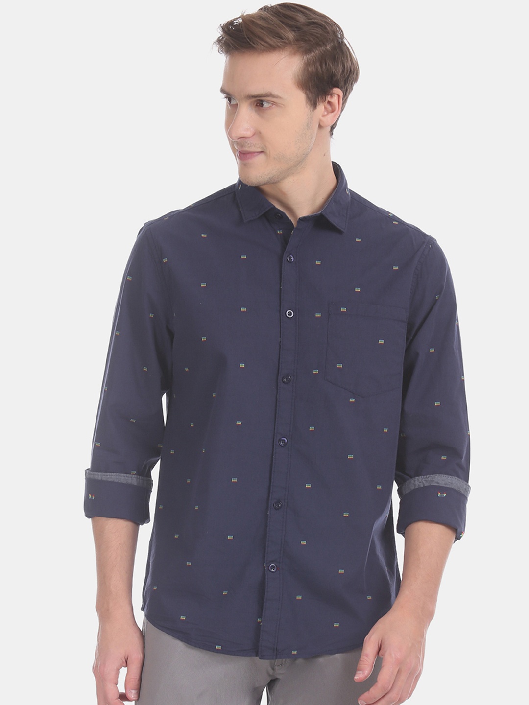 

Ruggers Men Navy Blue Regular Fit Printed Casual Shirt