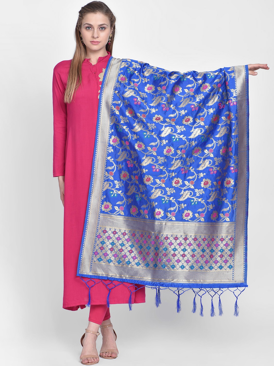 

Dupatta Bazaar Blue & Gold-Toned Woven Design Dupatta