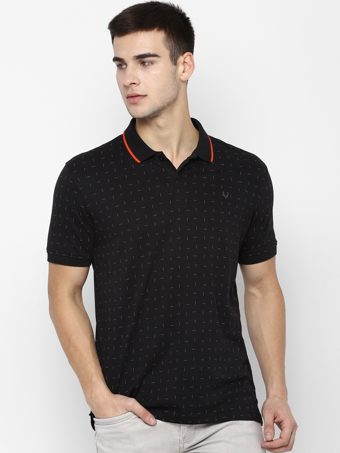 

Allen Solly Men Black Printed Polo Collar Pure Cotton T-shirt