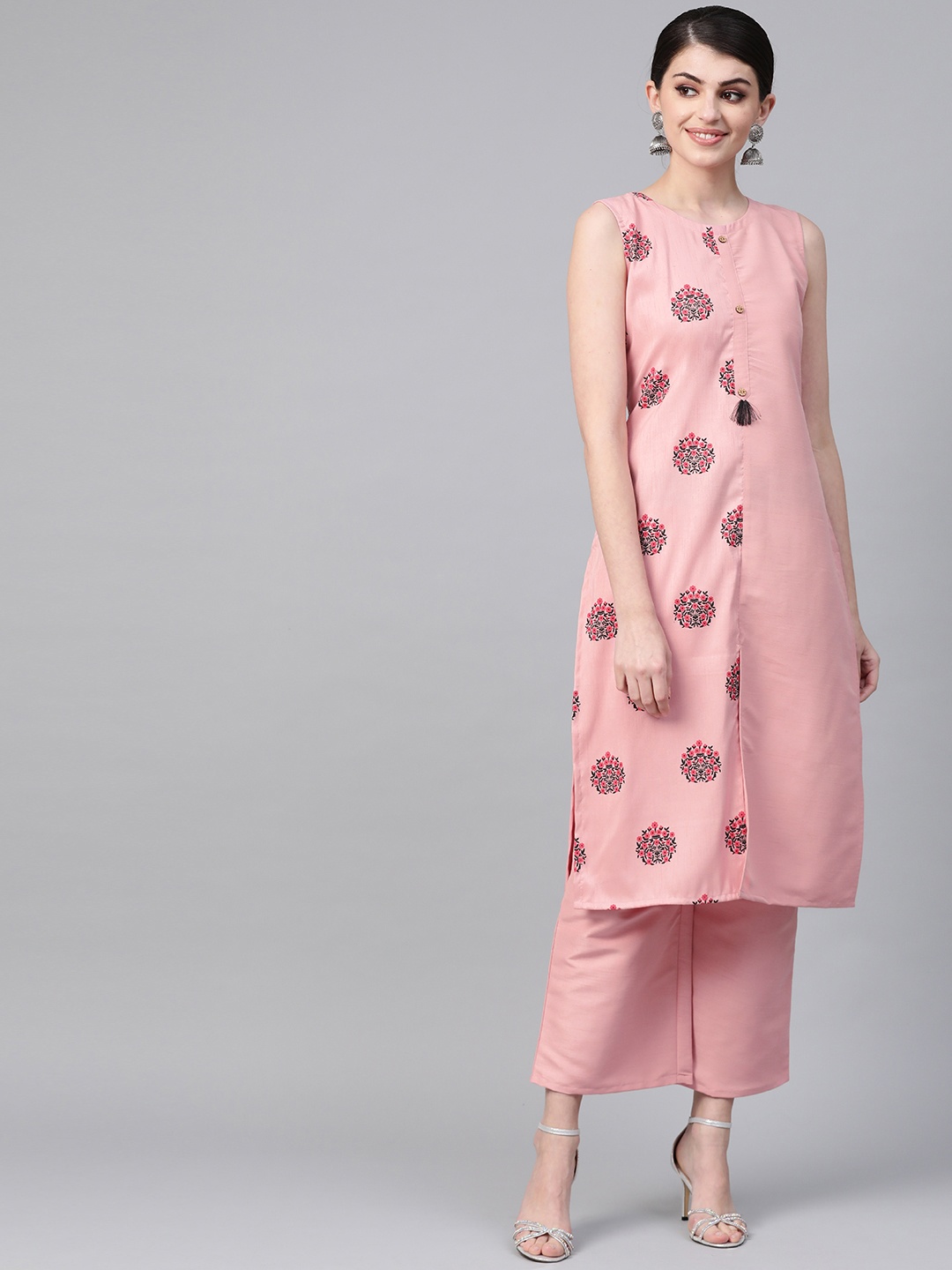 

ZIYAA Women Pink & Black Printed Straight Kurta