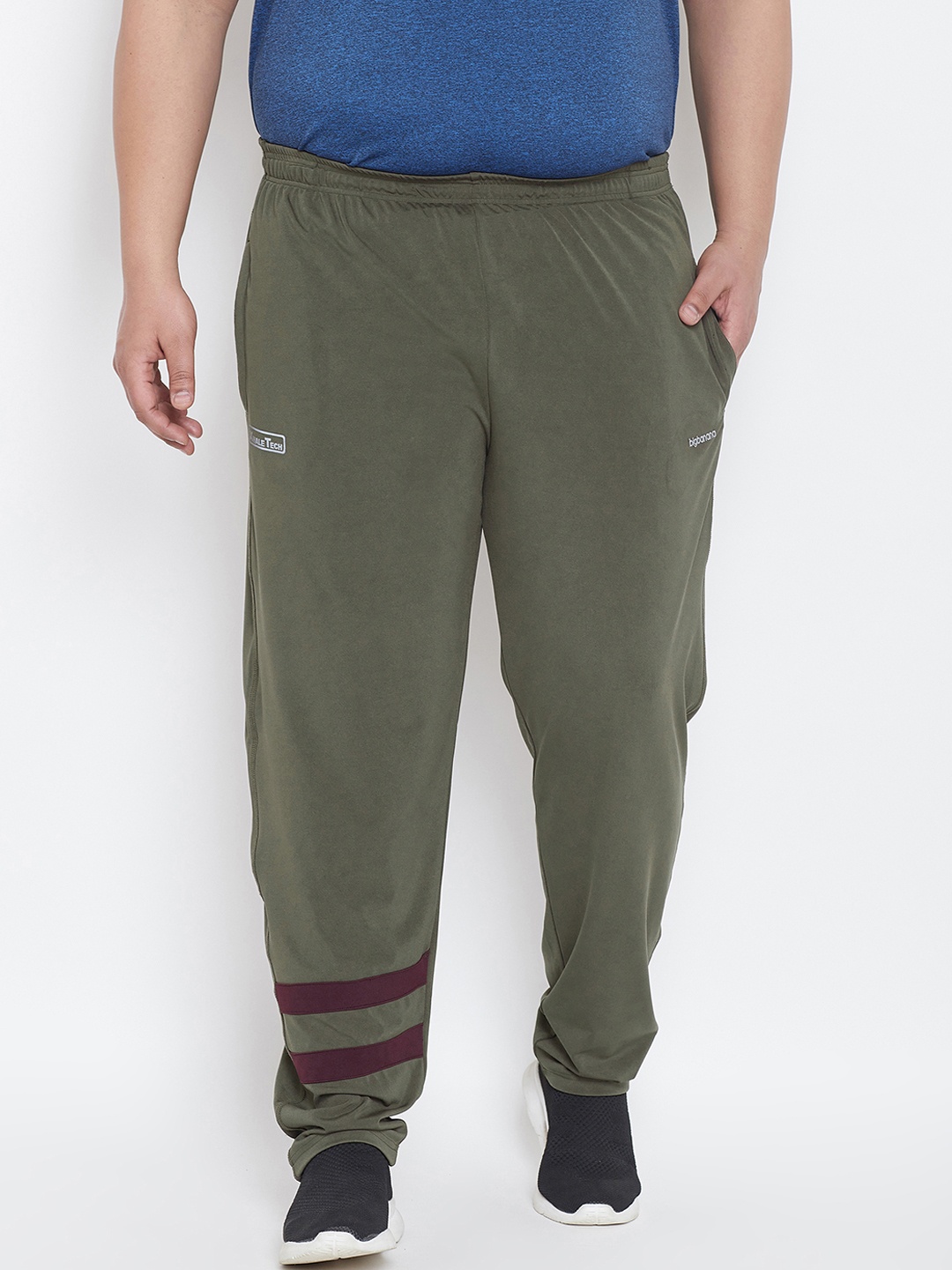 

bigbanana Plus Size Men Olive Green Solid Track Pants