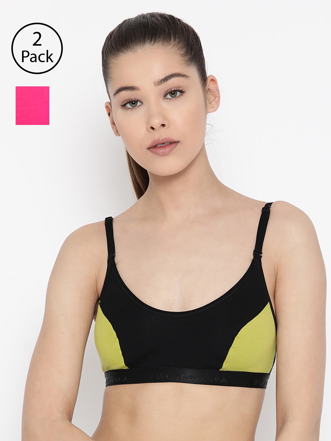 

Lady Lyka Pack Of 2 Colourblocked Non-Wired Non Padded Sports Bras VELOCITY, Fuchsia
