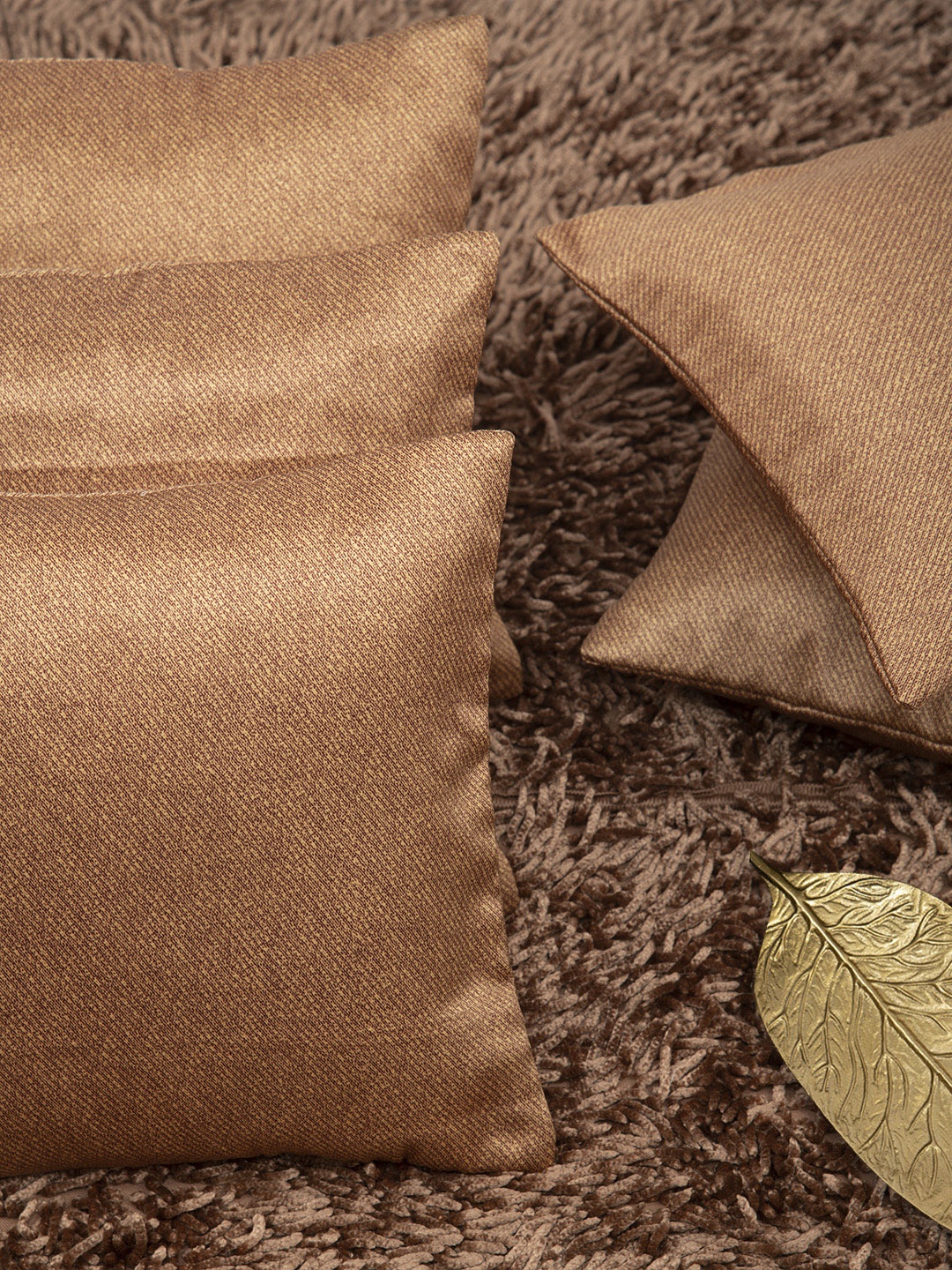 

HOUZZCODE Set of 5 Gold-Toned Striped Square Cushion Covers