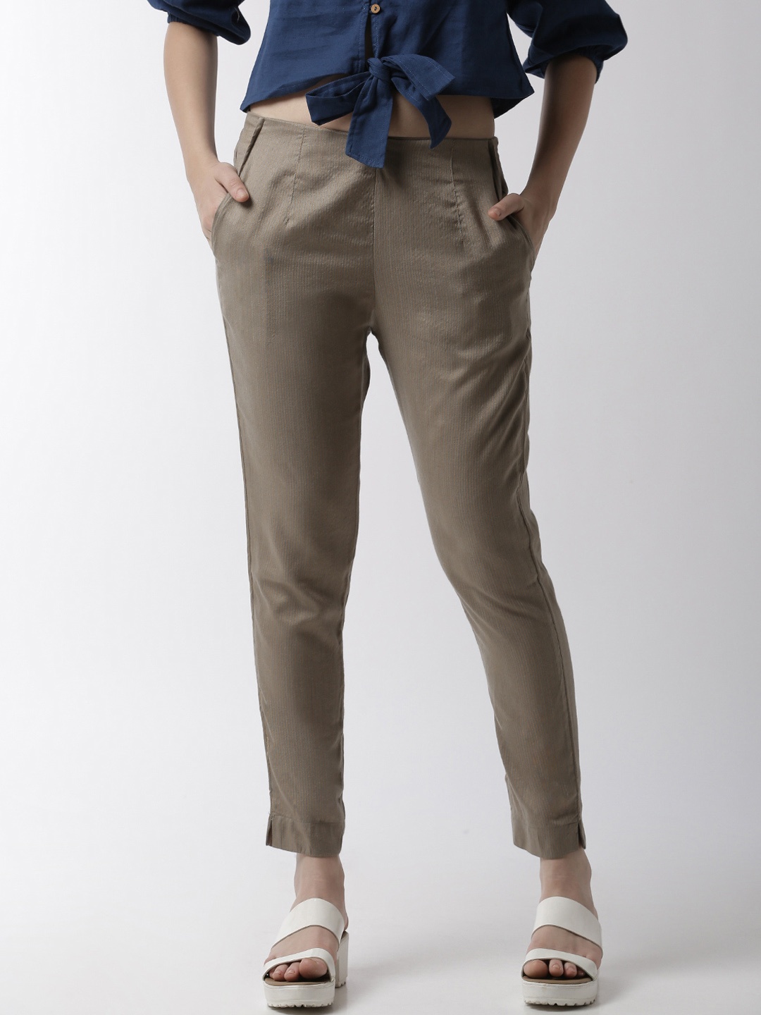 

De Moza Women Beige Slim Fit Solid Cigarette Trousers