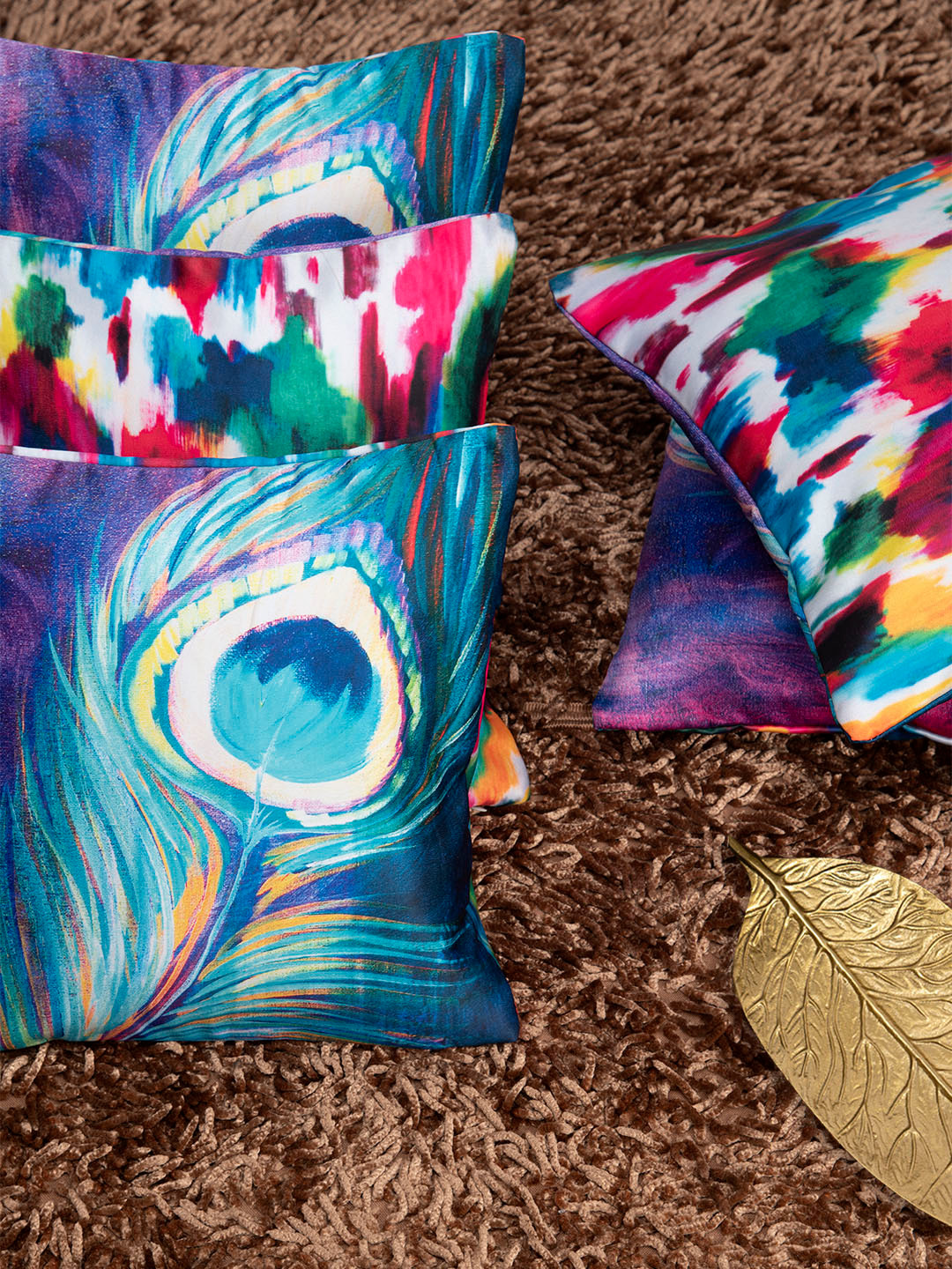 

HOUZZCODE Blue & Pink Set of 5 Abstract Square Cushion Covers