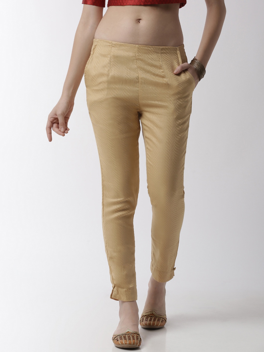 

De Moza Women Beige Slim Fit Solid Cigarette Trousers